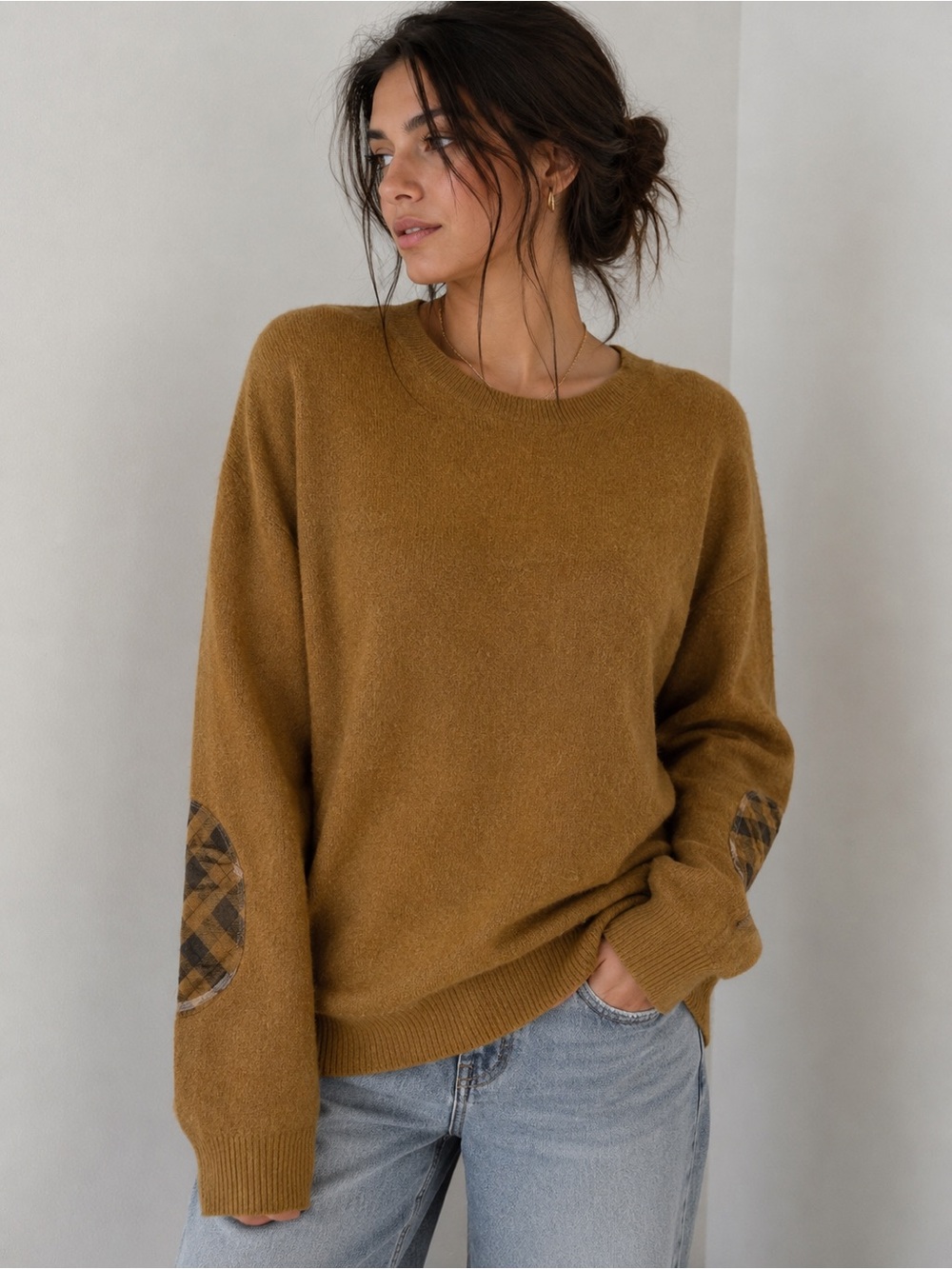 Burberry Cashmere Sweater Camel Nova Check Elbow Patch